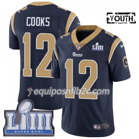 Camiseta Niño NFL Los Angeles Rams Brandin Cooks 12 Nike Azul 2019 Super Bowl LIII